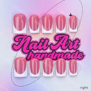 Delicatething Y2K Style Duckbill Square Nails, Handmade Nail Set with French Design, Includes Jelly Glue, Crystal Stick, File