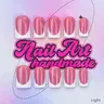 Delicatething Y2K Style Duckbill Square Nails, Handmade Nail Set with French Design, Nail Art Design, Includes Jelly Glue, Crystal Stick, File