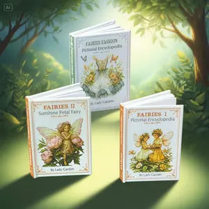 1:6 Scale Fairy & Fairy Fashion Encyclopedia Dollhouse Book Set - Miniature Illustrated Collection with 76 Artworks, 3 Volumes for Doll Display & Decor
