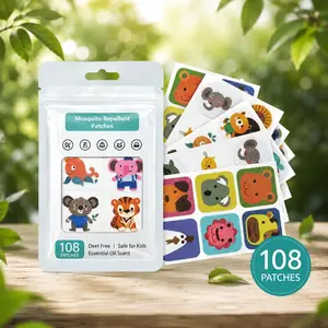 108 Counts Animal Shaped Mosquito Natural  Repellent Patch Stickers Kids and Adults Cartoon Pattern Insect Repellent Patches for Indoor Outdoor Clothing Furniture Use  Ideal for BBQ & Camping Trips