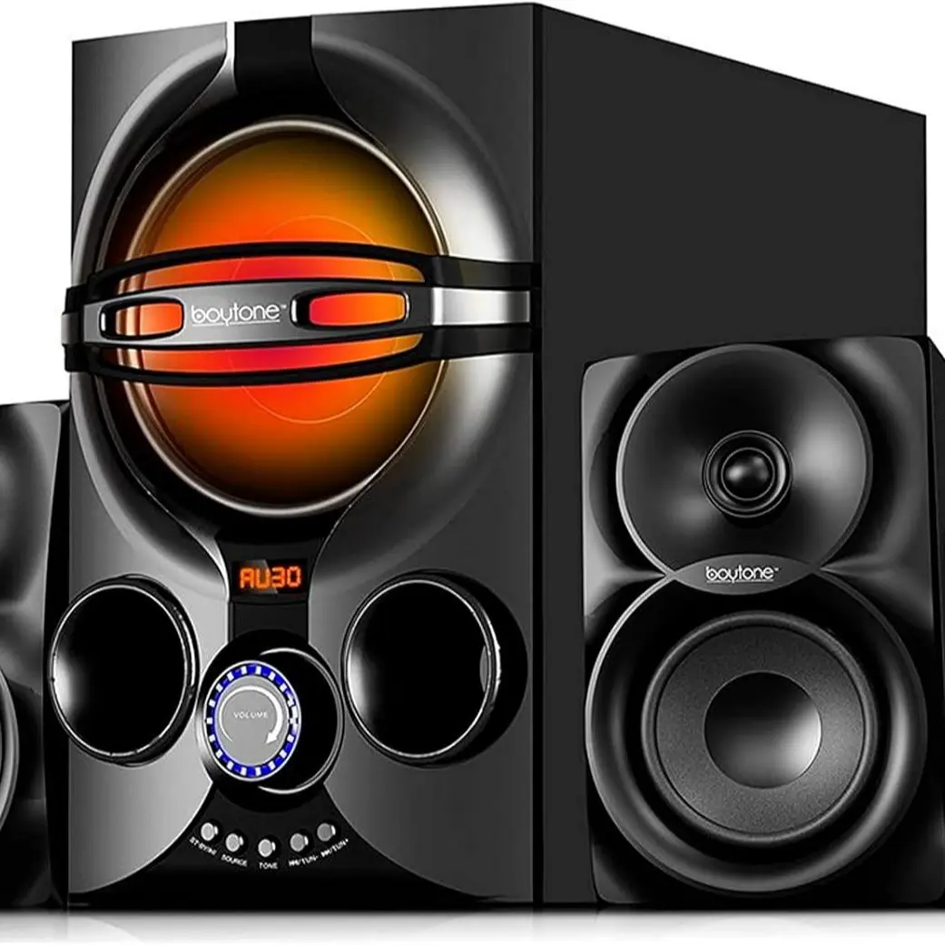 Boytone BT-324F 2.1 Bluetooth Home Theater Audio Speaker System with Subwoofer, 40W RGB Light, FM Radio, SD/USB Ports, MP3 Digital Playback, Full Function Remote, Cable, for Smartphones/Tablets