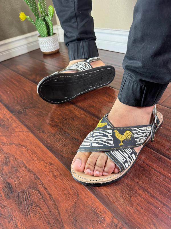 Mens Mexican Handmade Leather Cross Strap Sandals,Mexican Huaraches Mexicanos,Huaraches Hombre de Mexico ,Huaraches CRUZADOS Bordados Negros