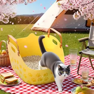 Portable Travel Cat Litter Box, Soft Wear-Resistant Semi-Enclosed Design, Deepened Bottom, Free Litter Scoop Included