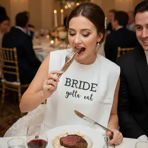 Love’s Bridal "Bride Gotta Eat" Extra-Large Terry Cloth Wedding Bib - 18x30 Over-Sized Bridal Dress Protector - Funny Wedding Reception Accessory & Bachelorette Gift