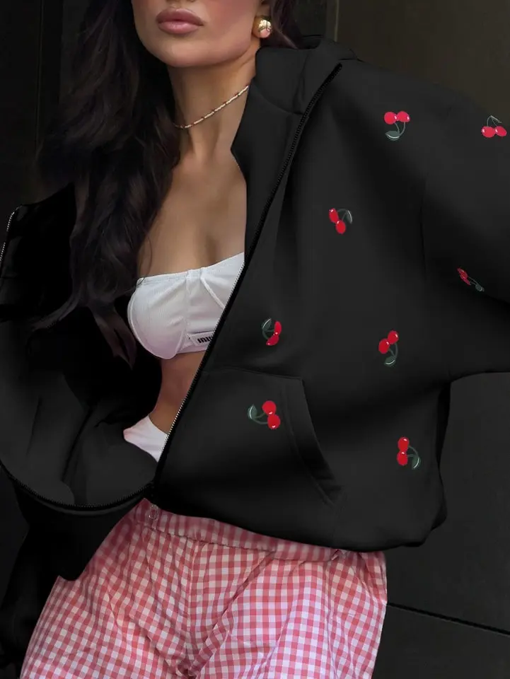 Loose Fitting Cherry Print Jacket