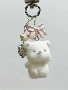 Unisex Cartoon Bear Keychain, Cute Bow Heart Star Pendant, Back-To-School Accessory Bag Charm, Fashionable Keyring Set, Cute Soft Keychains