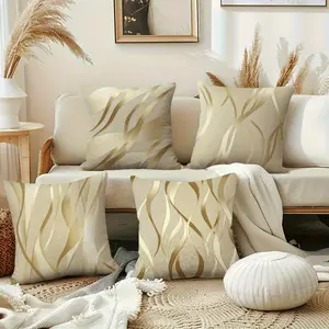 4pcs Luxury Golden Thread Themed Throw Pillow Covers | 2D Flat Printing with Non-Real Embroidery, Polyester, Zipper Closure, Ideal for Elegant Living Room, Home Decor