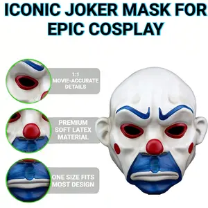 The Dark Joker Robber Clown Mask for Halloween Costume Party Realistic Facial Details Adult Latex Half Head Mask Ideal for Clown Roles in Film & Television wicked Funny Horror Ghost mardi  gras  mask,stage show