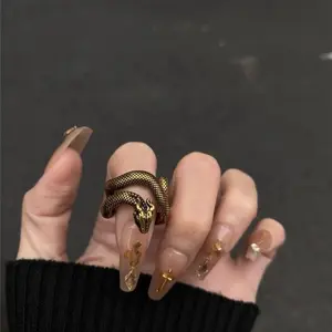 2026 New Gothic Dark Snake Ring, golden punk style with sleek design. Adjustable open ring, trendy dark fashion jewelry. Stylish and unique, perfect daily accessory for fashion-forward women.