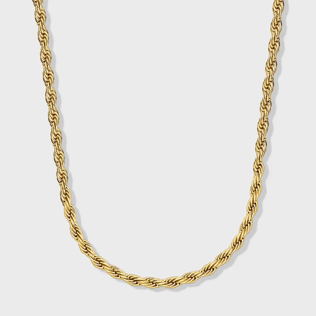 Unisex 14K Gold Plated Rope Chain, 4mm Thick, Bold Look Costume Jewelry Necklace