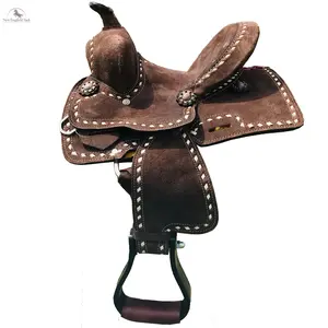 Resistance Mini/pony Rough Out Barrel Style Deep Seat Saddle and Buck Stitch -8 Inch barrel saddle