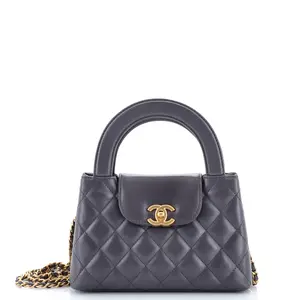 Pre-owned CHANEL Leather Top Handle Bags Kelly Top Handle Shopping Bag Quilted Shiny Aged Calfskin Mini by Rebag
