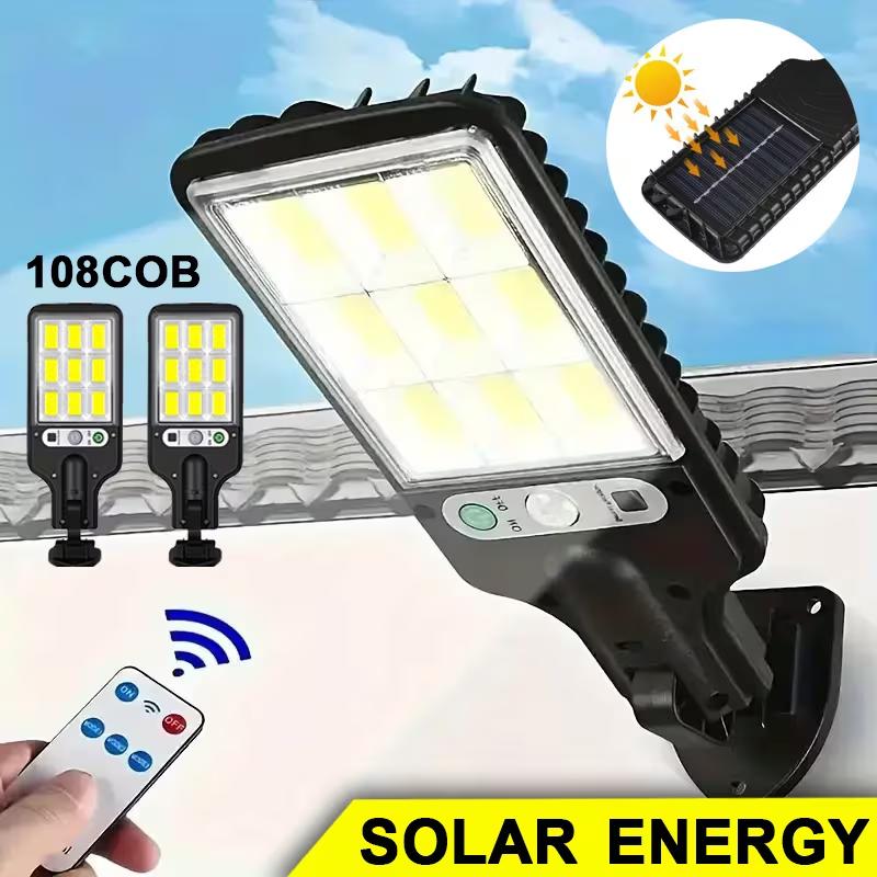 2/4pcs Solar Sensing Street Lights And Wall Lights, Equipped With Remote Control, Intelligent Motion Sensing System, Outdoor Waterproof, Solar Lithium Battery, Plastic Material, Suitable For Channel Lighting, Gardens, And Courtyards.