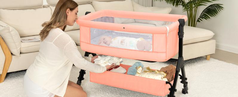 【New Year gift】Baby Bassinet Bedside Sleeper 3 in 1 - Adjustable Height, Adjustable Wheels, Travel Sleeper, Portable Design for 0-6 Months、12 Months Newborn bassinet for baby