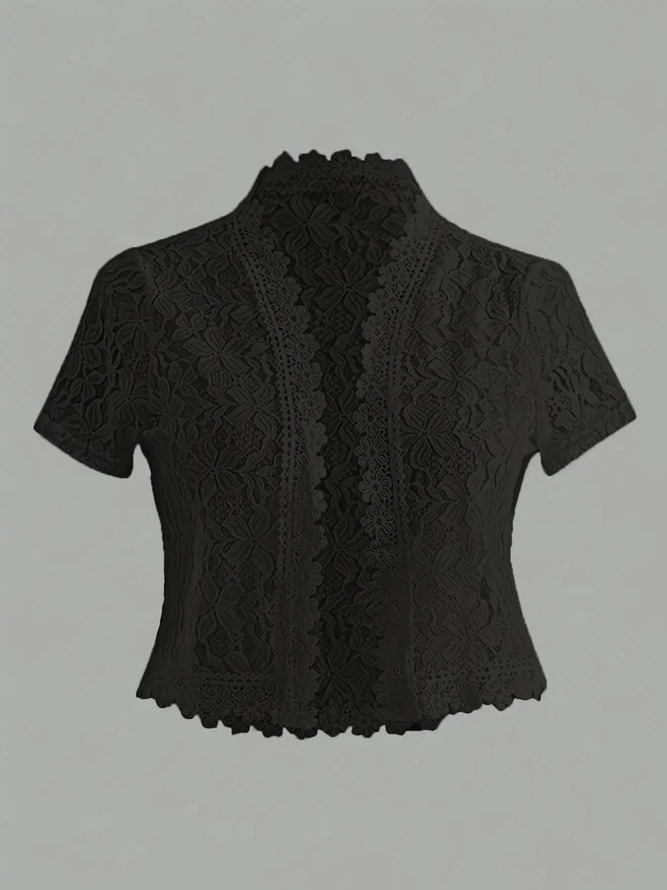 Summer Solid Color Lace Patchwork Casual Short Sleeves Front Open Fitted Jacket, Womenswear, Clothes, Perfect for Holiday Parties, Stylish and Comfortable Outerwear