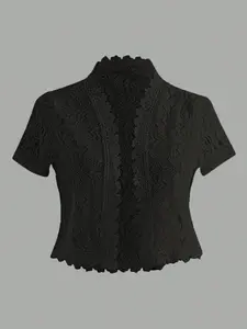 Summer Solid Color Lace Patchwork Casual Front Open Fitted Jacket, Perfect for Holiday Parties, Stylish and Comfortable Outerwear