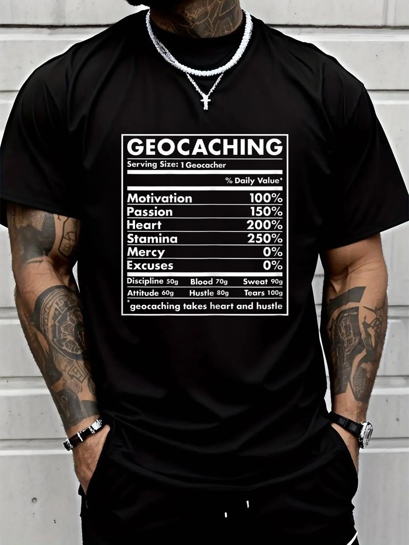 100% cotton Geocacher Nutrition Geocaching T-Shirt Men Graphic T-Shirt Cotton Print short Sleeve Casual Top, Summer Tee Mens Tops