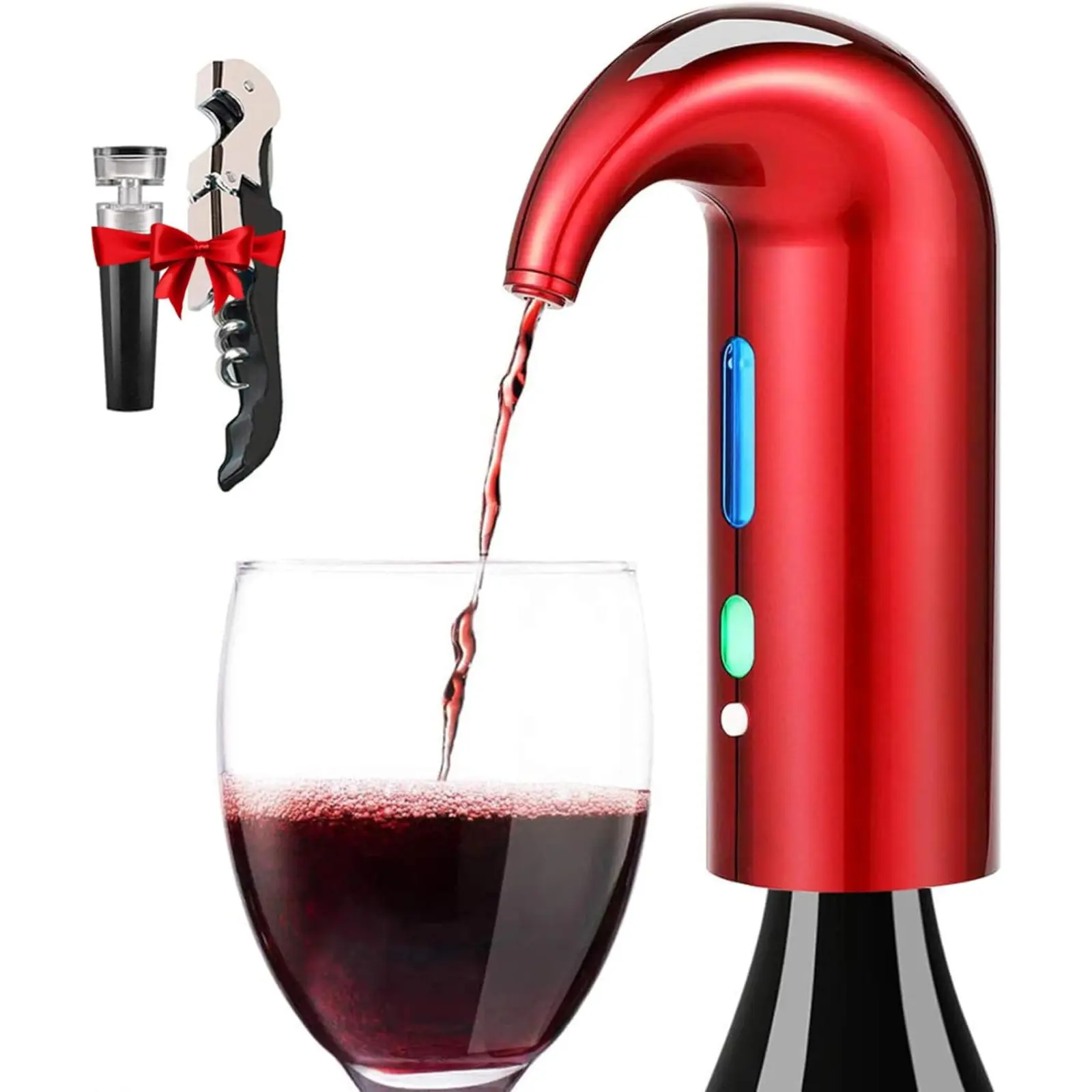 Electric Wine Aerator Dispenser - Portable Premium Opener Accessory for Red & White Wines - Touch Activated Aeration for Spirits - Spout Pourer - Beginner and Enthusiast Gift (RED)