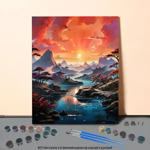 DIY Painting By Numbers Kit, 1 Set Landscape Pattern DIY Painting By Numbers Kit with Brush, DIY Wall Art Painting Supplies for Home Decor