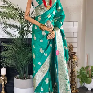 Women's Traditional Banarasi Silk Saree only with unstich blouse - Perfect for Parties and Special Occasions - Dress