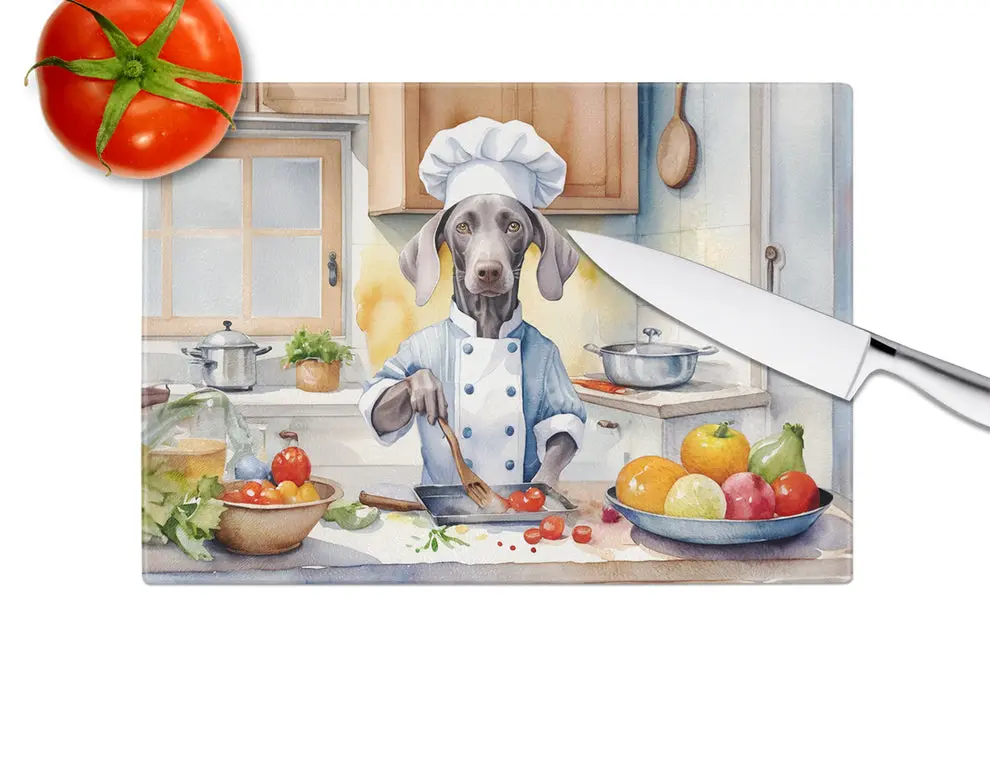 15x12 in. Decorative Colorful Tempered Glass Chopping Board - Printed Weimaraner The Chef Design, Unisex Adult Kitchen Cutting Board for Food Prep