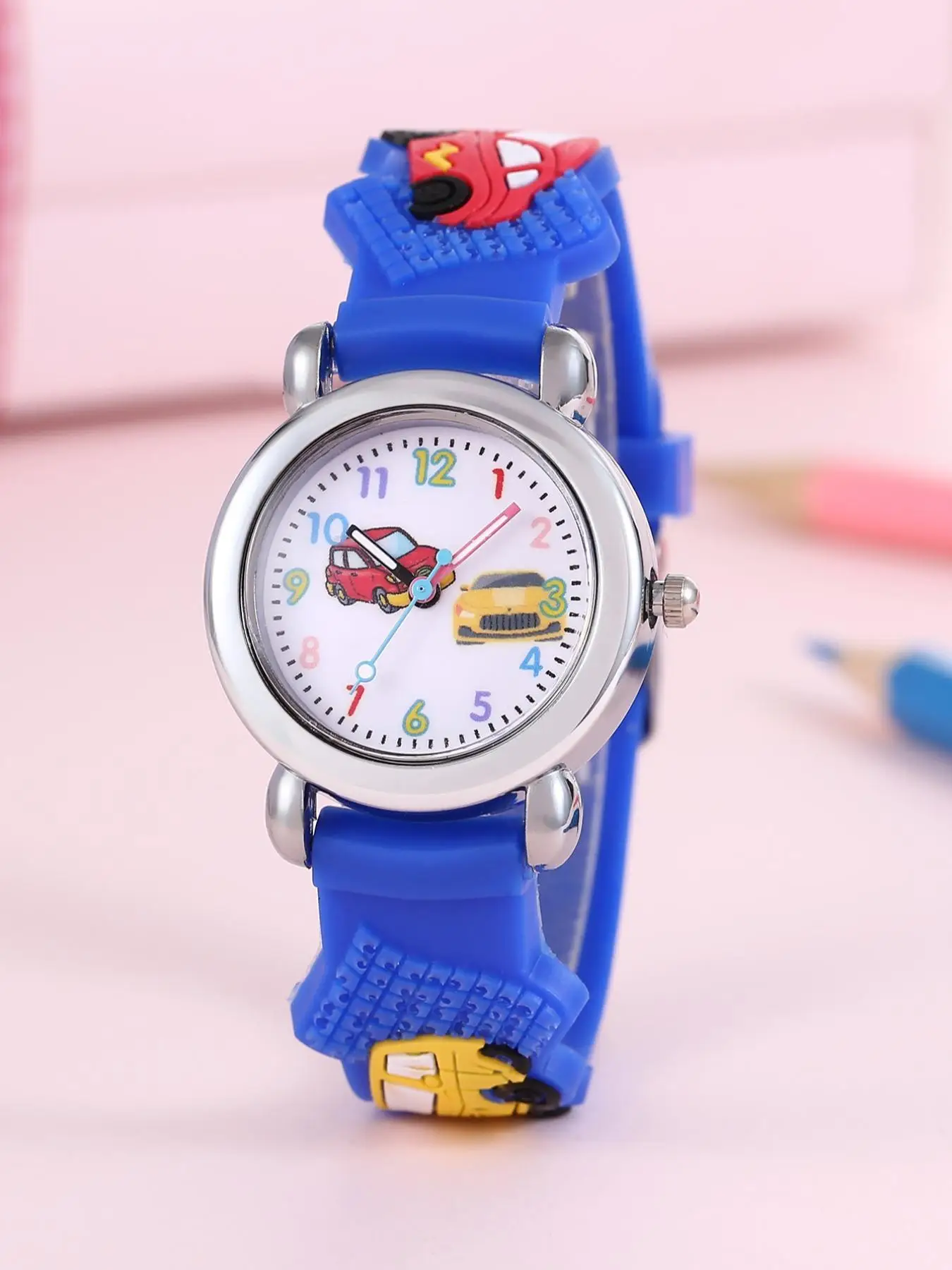 Cute Cartoon Car Pattern Design Quartz Watch, Fashionable Watch for Kids, Perfect Gift for Boys and Girls