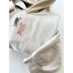 Anime Embroidered Hoodie, Attack on Titan Wings of Freedom Design, Cozy AOT Fan Sweatshirt