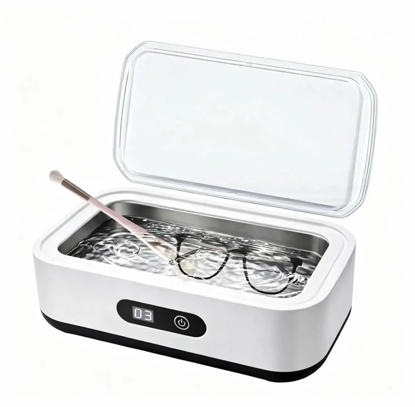 Ru Ultrasonic Cleaner Machine 304 Stainless Steel Tank Sonic Cleaning Device for Eyeglasses Rings Watch Bands Dentures Retainers Coins Makeup Tools and Small Metal Parts Home and Travel Use