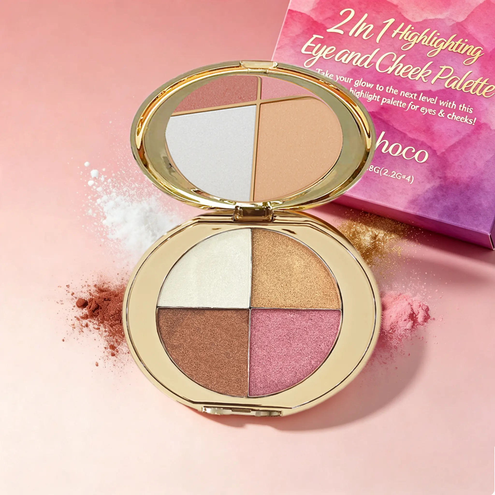 Highlighter Eyeshadow Blush Makeup Palette,Natural Look, Diamond Texture, Multi-Use, Portable, Compact Daily Cosmetic All-in-One Cream