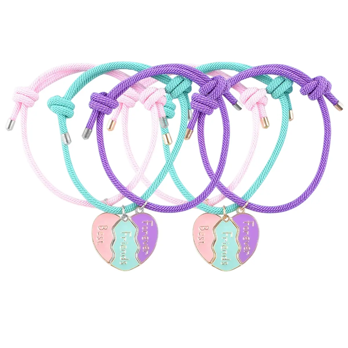 Women's Adjustable BFF Heart Shaped Bracelet Bundle (3-Piece) - Friendship Costume Jewelry, Birthday Gift Ideas for BFF Pairings, Christmas Present