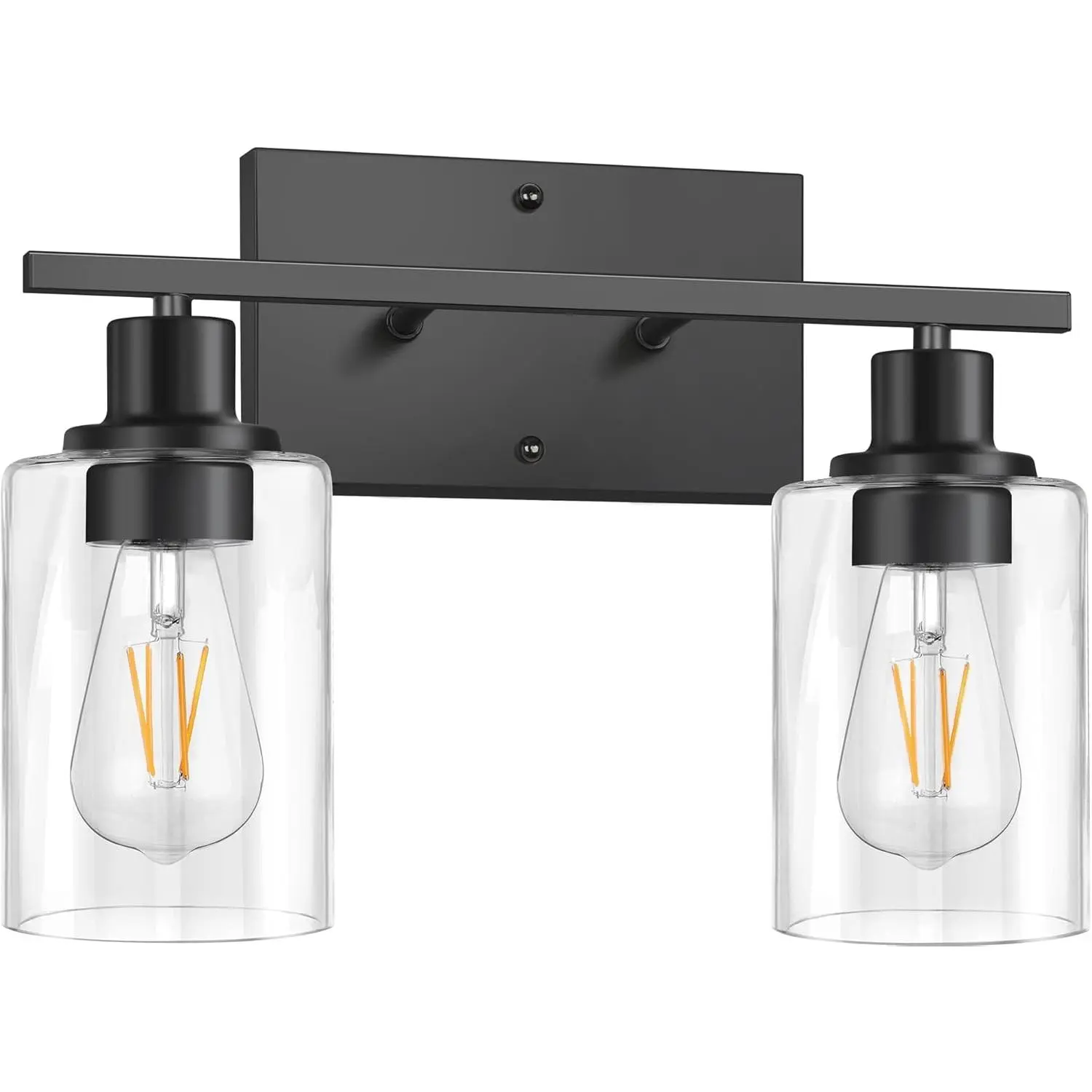 2-Light Bathroom Vanity Light Fixtures, Modern Wall Lighting with Clear Glass Shade, Matte Black Finished Wall Sconce Lighting for Mirror