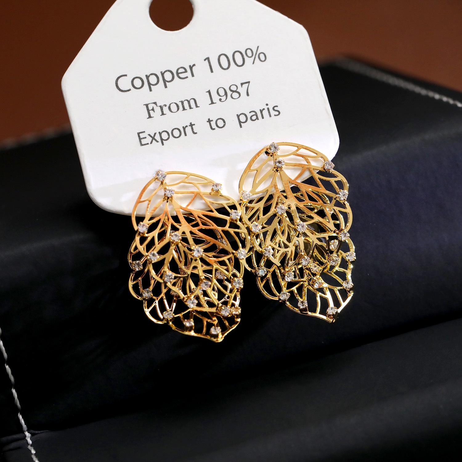 Reversible 2-Way Leaf CZ Drop Earrings, 18K Gold Plated Dainty Luxury Statement Earrings