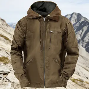 Men's Hooded Fleece Lined Jacket - Loose Winter Cotton Coat with Zipper Pockets for Daily Wear