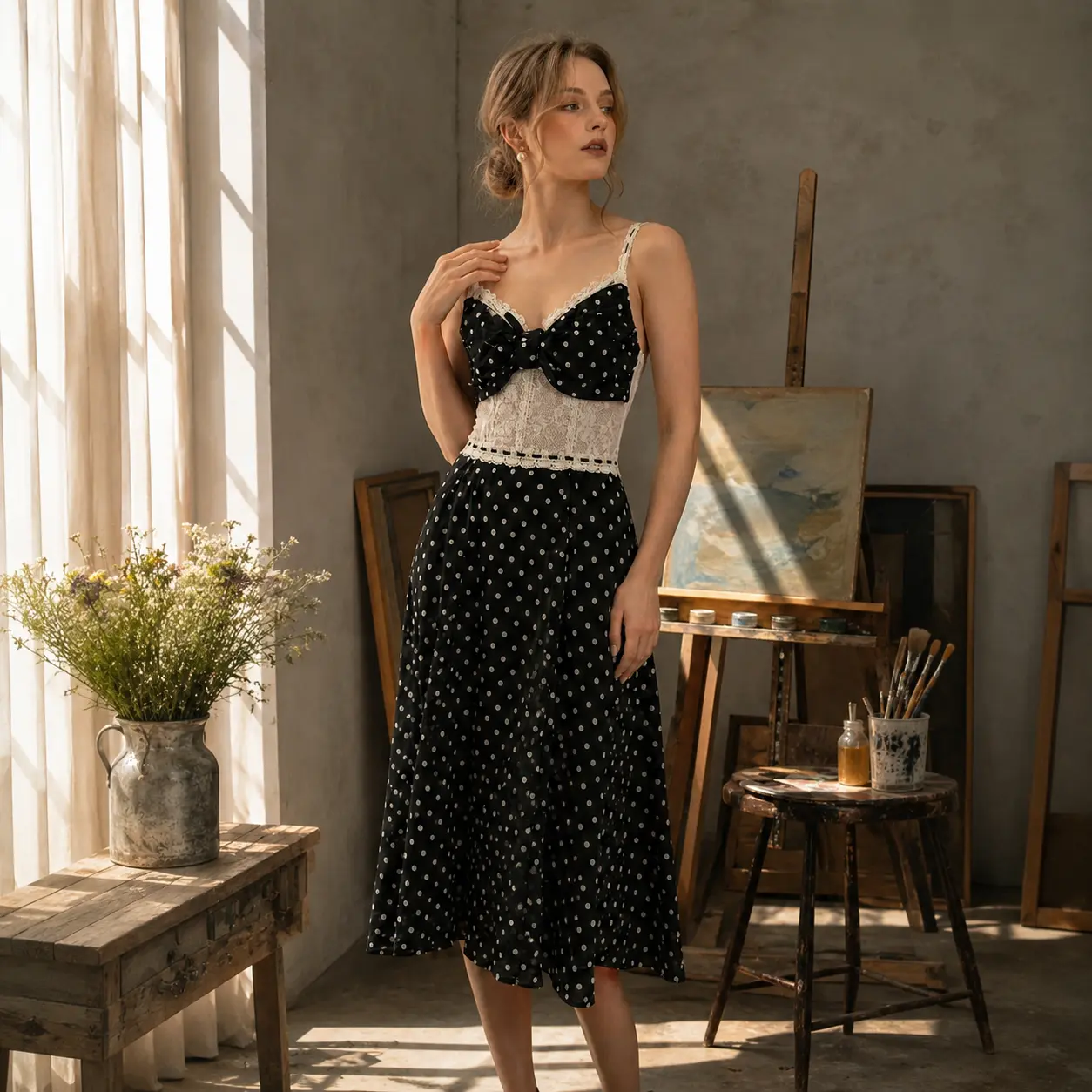 Vintage Spot Tea Corset Dress-LuminaVenus Dresses Anderson Dress Wedding  Curvy Prom Women Black Lace Addison Party Wedding Guest Ladies Clothes Formal Adjustable Aesthetic