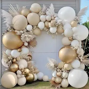 White sand gold balloon garland double stuffed pastel cream beige matte neutral nude balloon arch kit for boho baby shower birthday bridal wedding party decoration