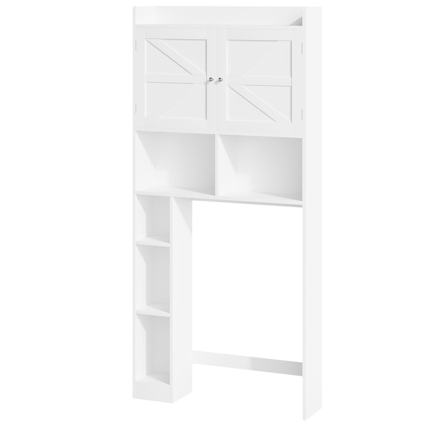 Over-The-Toilet Storage Cabinet with Adjustable Shelf, Bathroom Space Saver with Double Doors and Open Shelves, Freestanding Toilet Organizer Rack for Bathroom Storage – White