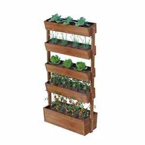K KELBEL 5-Tier Wooden Planter Box, Vertical Gardening Kit for Herbs, Flowers, and Vegetables, Outdoor and Indoor Use, Weather-Resistant Design for Balcony, Patio, and Garden