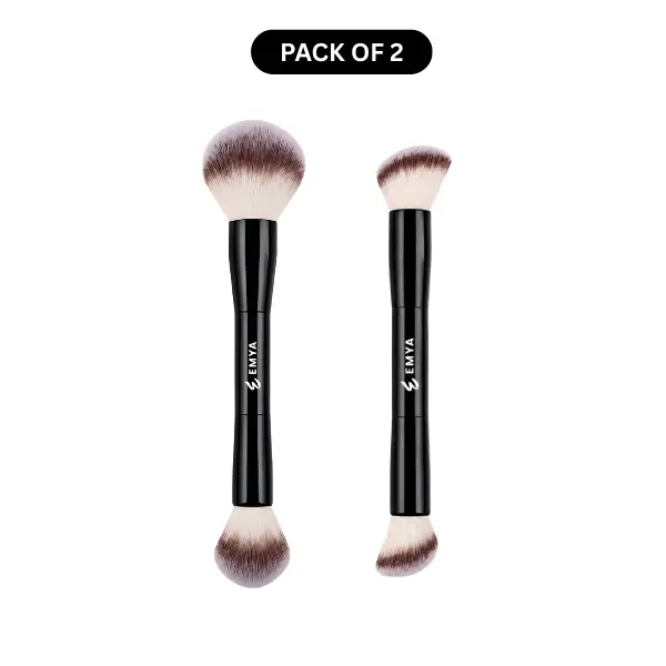 EMYA Powder & Contour Double Ended Brush, 2 pcs, Travel-Friendly Foundation Makeup Brush