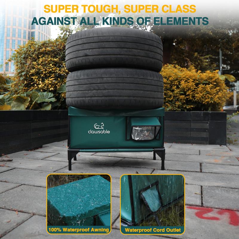 Indestructible Heated Cat House for Outside Cats Winter, 100% Weatherproof, Safe Escape Door, Insulated Outdoor Cat Shelter with Heater for Feral Barn Cat Kitty