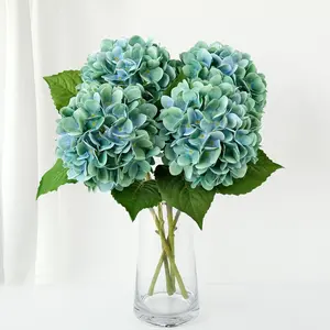 4PCS 19.6'' Green Faux Hydrangea Artificial Flowers Silk Latex Realistic Full Large Hydrangeas Spring Long Stem Leaves Bouquet Plants for Tall Vase Table Garden Arrangements