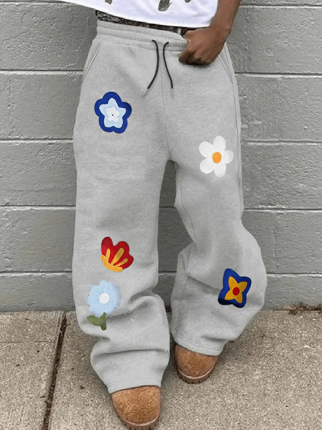 Cute Floral Pattern Casual Streetwear Pants, Bohemian Bottoms, Boho Fashion Trousers, Comfortable Skin-Friendly Fabric, Soft and Free, Fitted Style, Fall & Winter Wear