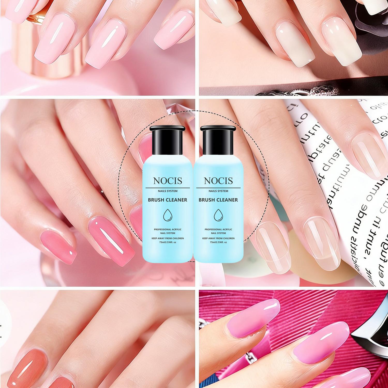 2Pcs 75ml Nail Brush Cleaner, Professional Acrylic Nail Brush Cleaner Solution, Nail Art Brush Restorer & Cleaner for Gel Polish, Acrylic Liquid, Nail Glue, Residue Remover, Manicure Tool Cleaner for Nail Techs