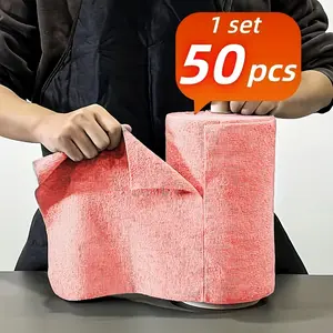 1 Roll of 50 Multi-Color Reusable Microfiber Towels, Individually Wrapped Tear-Off Design, Heavy-Duty Absorbent and Quick-Drying, for Kitchen, Bathroom Cleaning, Wiping, Outdoor, and RV Use, Large Roll