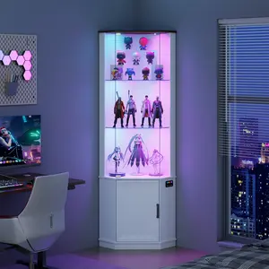 MIU 69" Corner Display Cabinet with RGB Lights,3-Tier Movable Glass Shelves,Curio Display with Human Body Sensor,Bookcase for Toys,Books,Collectibles,Liquor