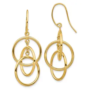 14k Yellow Gold Polished Circles Dangle Earrings