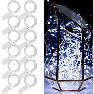 12 Pack Fairy Lights Battery Operated Included 7 ft 20 LED Mini String Lights Waterproof Silver Wire Firefly Starry Lights for DIY Wedding Christmas Party Mason Jars Decor Cool White