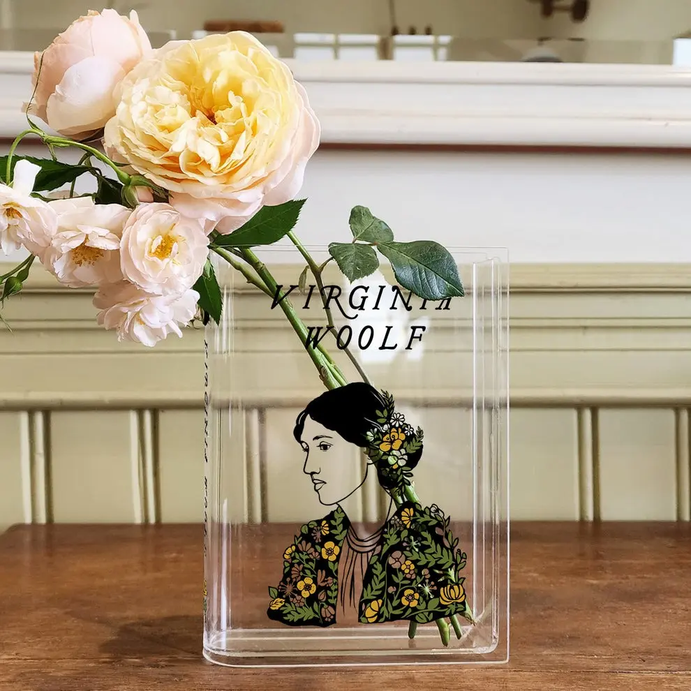 Virginia Woolf Acrylic Book Vase, Vintage Virginia Woolf Book Vase Decor, Book Shaped Flower Vase, Bookish Gift, Home Decoration