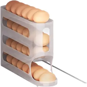 24 Eggs Egg Holder for Fridge,4 Tiers Egg Container,Auto Rolling Fridge Egg Organizer for Refrigerator,Space-Saving Egg Dispenser Holder,Fridge Egg Rack (White, 1pack)