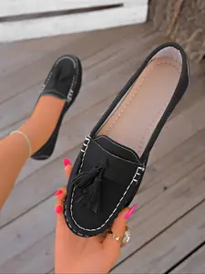 Women's Fashionable Solid Color Slip on Loafers, Casual Comfortable Round Toe Flats, Lightweight Breathable Shoes for All Seasons