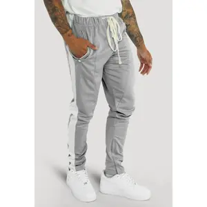 Premium Side Stripe Zip Pocket Track Pants (Grey - White)